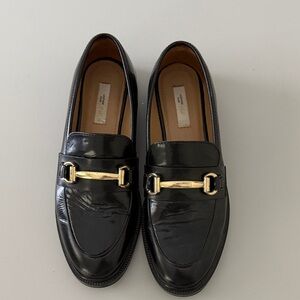 H&M Black Leather Loafers with Gold Accent